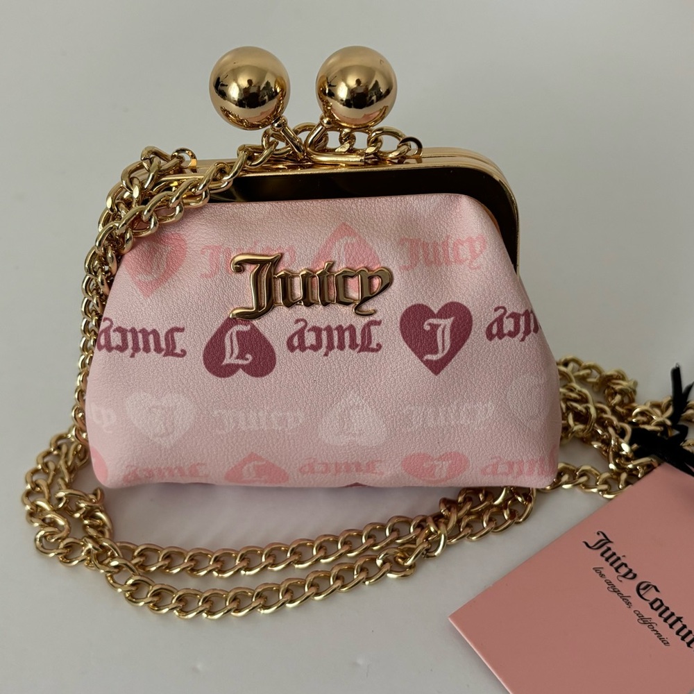 JUICY COUTURE Coin Purse w Chain, Girls Just Wanna Have Fun - Pink Powder Blush